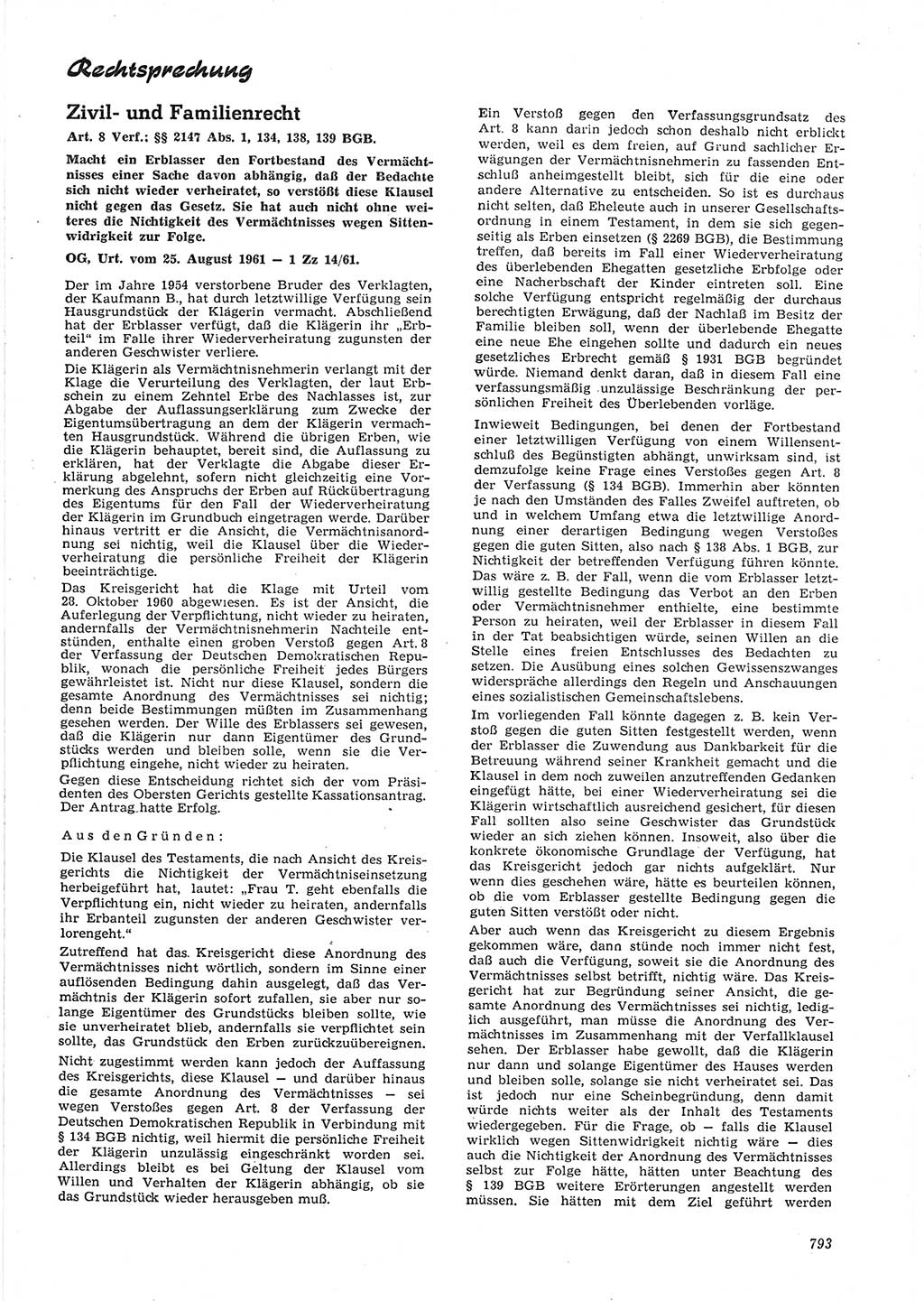 Neue Justiz (NJ), Zeitschrift für Recht und Rechtswissenschaft [Deutsche Demokratische Republik (DDR)], 15. Jahrgang 1961, Seite 793 (NJ DDR 1961, S. 793)
