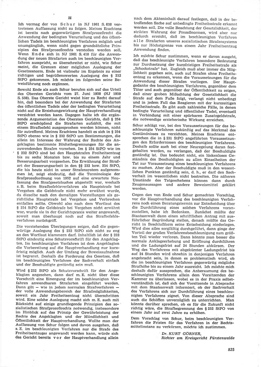 Neue Justiz (NJ), Zeitschrift für Recht und Rechtswissenschaft [Deutsche Demokratische Republik (DDR)], 15. Jahrgang 1961, Seite 825 (NJ DDR 1961, S. 825)