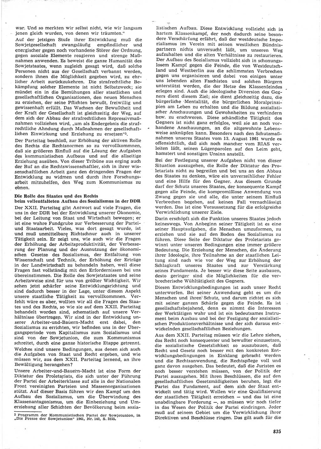 Neue Justiz (NJ), Zeitschrift für Recht und Rechtswissenschaft [Deutsche Demokratische Republik (DDR)], 15. Jahrgang 1961, Seite 835 (NJ DDR 1961, S. 835)