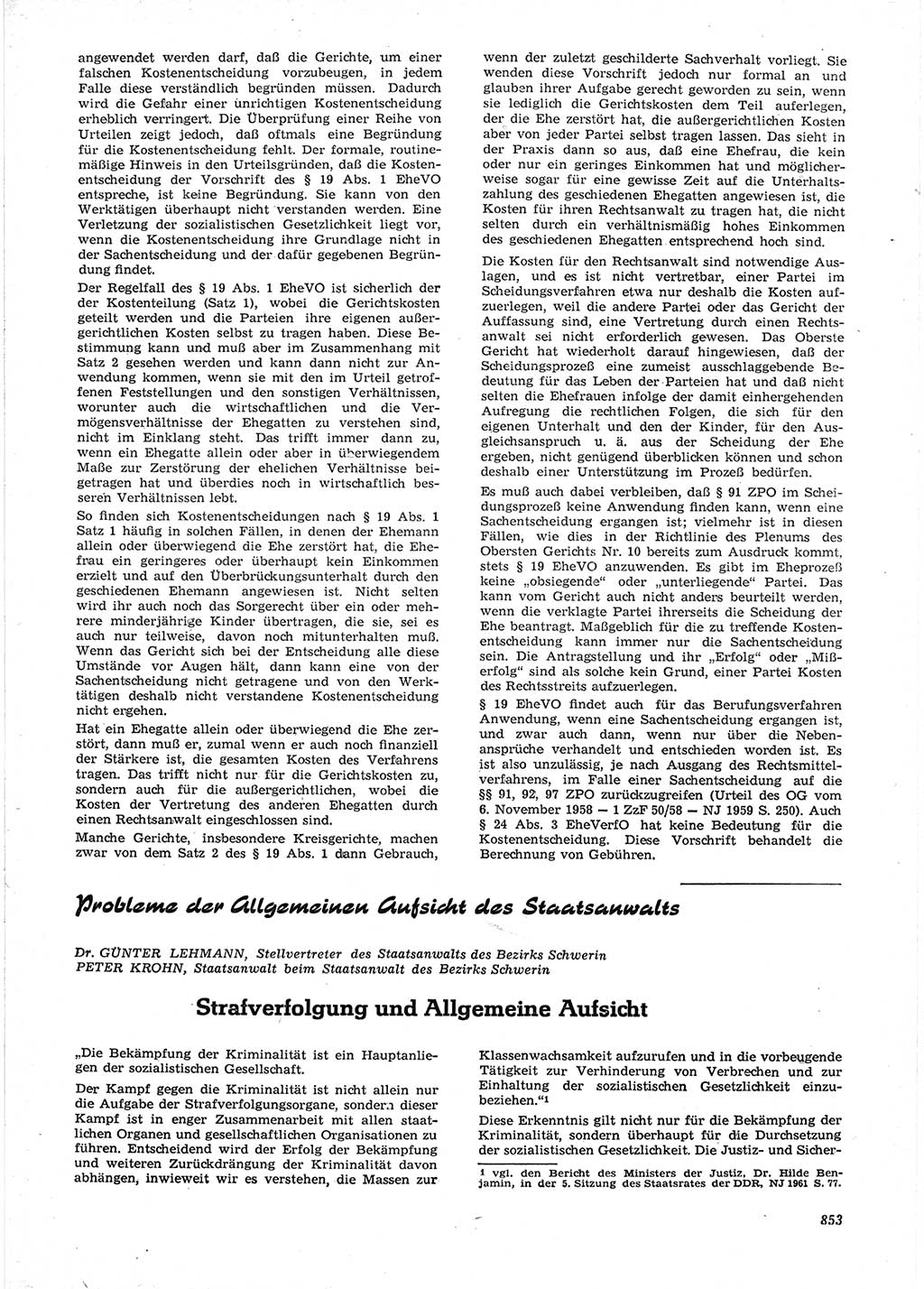 Neue Justiz (NJ), Zeitschrift für Recht und Rechtswissenschaft [Deutsche Demokratische Republik (DDR)], 15. Jahrgang 1961, Seite 853 (NJ DDR 1961, S. 853)