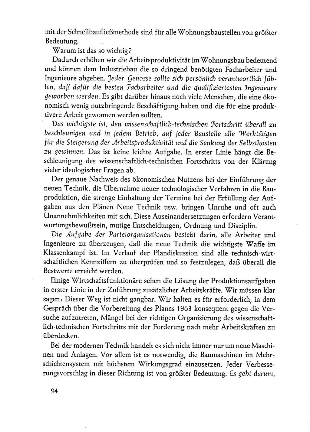 Dokumente der Sozialistischen Einheitspartei Deutschlands (SED) [Deutsche Demokratische Republik (DDR)] 1962-1963, Seite 94 (Dok. SED DDR 1962-1963, S. 94)