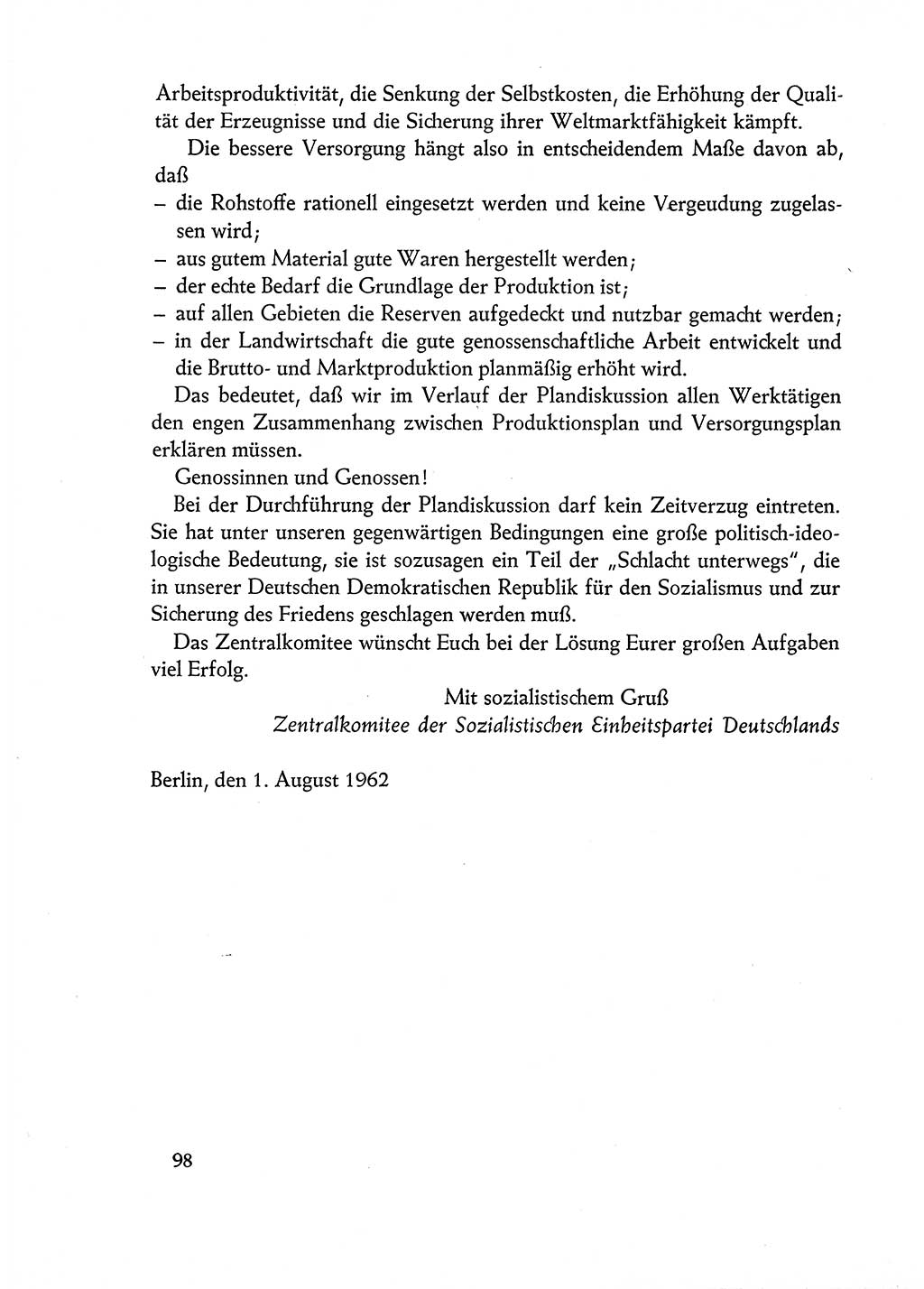 Dokumente der Sozialistischen Einheitspartei Deutschlands (SED) [Deutsche Demokratische Republik (DDR)] 1962-1963, Seite 98 (Dok. SED DDR 1962-1963, S. 98)