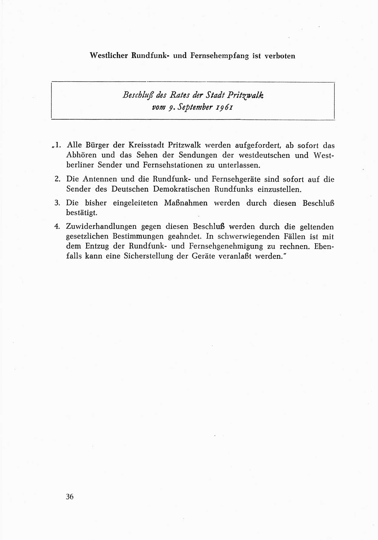 Dokumente des Unrechts, das SED-Regime [Deutsche Demokratische Republik (DDR)] in der Praxis, fünfte Folge, herausgegeben vom Bundesministerium für gesamtdeutsche Fragen (BMG) [Bundesrepublik Deutschland (BRD)], Bonn und Berlin 1962, Seite 36 (Dok. UnR. SED-Reg. DDR BMG BRD 1962, S. 36)