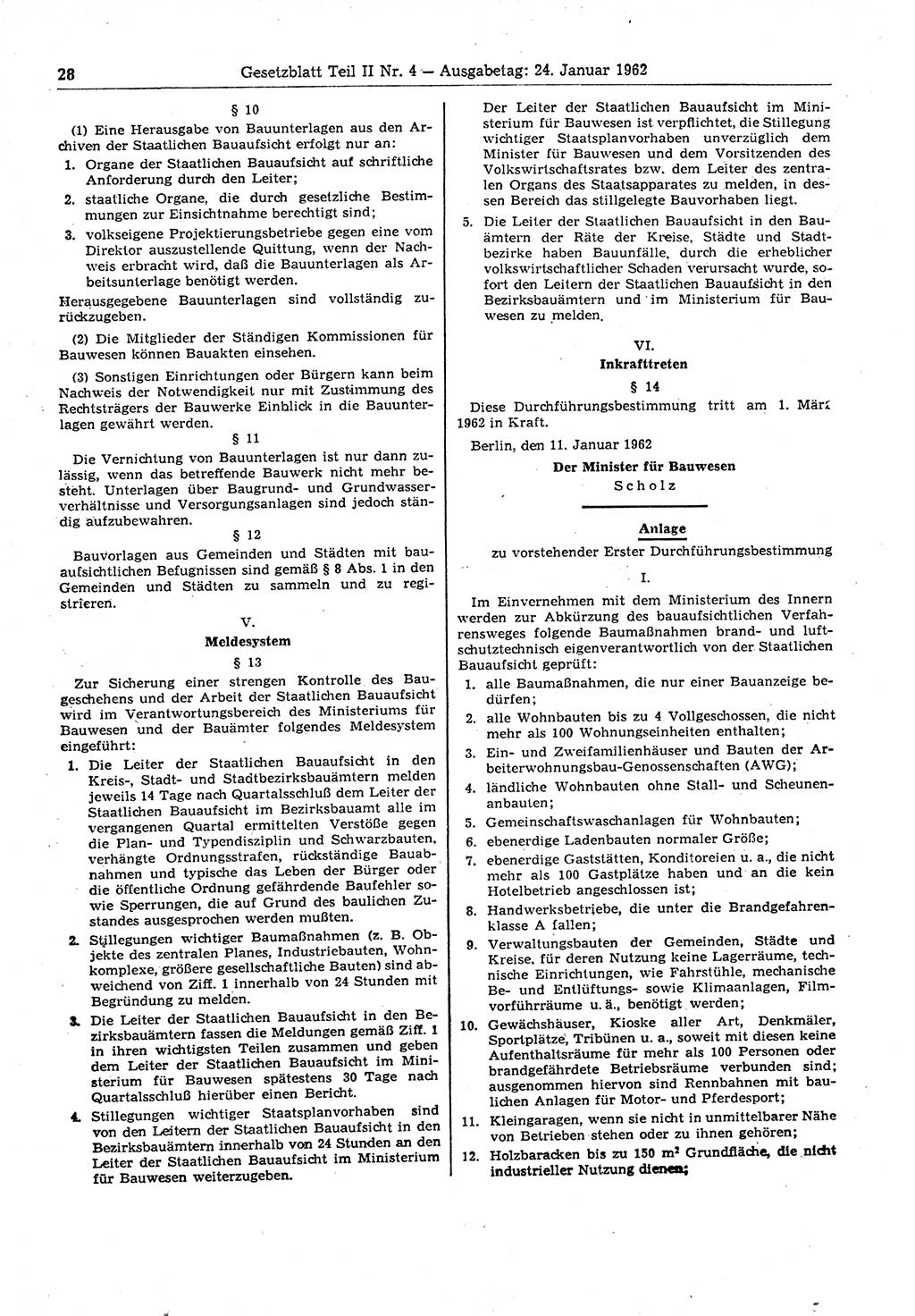 Gesetzblatt (GBl.) der Deutschen Demokratischen Republik (DDR) Teil ⅠⅠ 1962, Seite 28 (GBl. DDR ⅠⅠ 1962, S. 28)