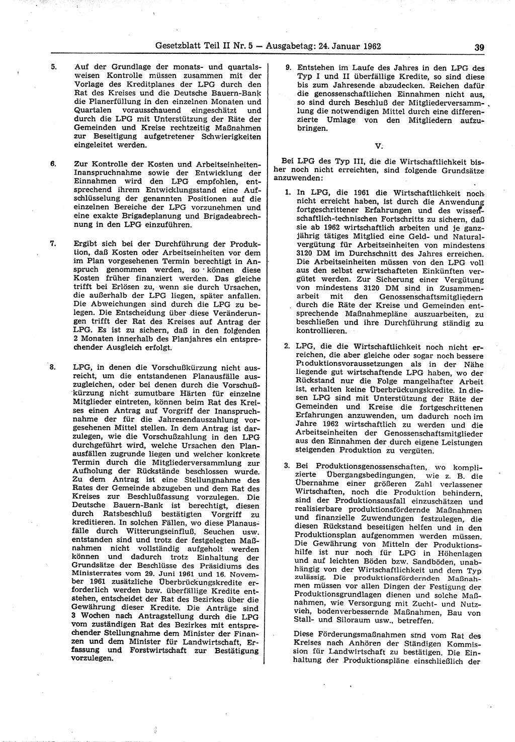 Gesetzblatt (GBl.) der Deutschen Demokratischen Republik (DDR) Teil ⅠⅠ 1962, Seite 39 (GBl. DDR ⅠⅠ 1962, S. 39)