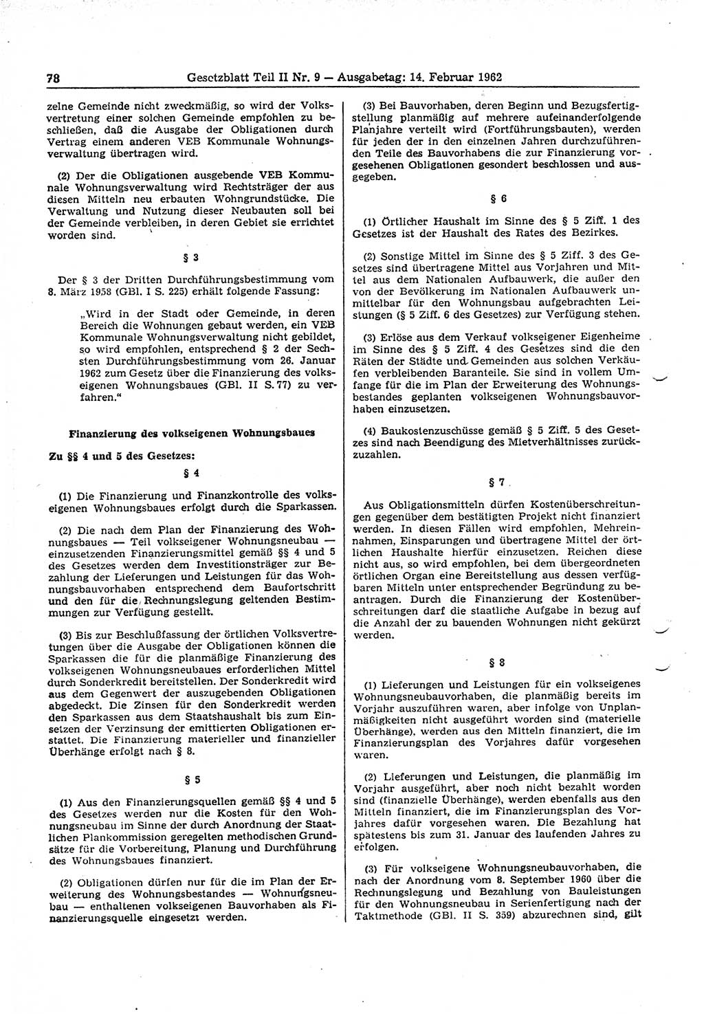 Gesetzblatt (GBl.) der Deutschen Demokratischen Republik (DDR) Teil ⅠⅠ 1962, Seite 78 (GBl. DDR ⅠⅠ 1962, S. 78)