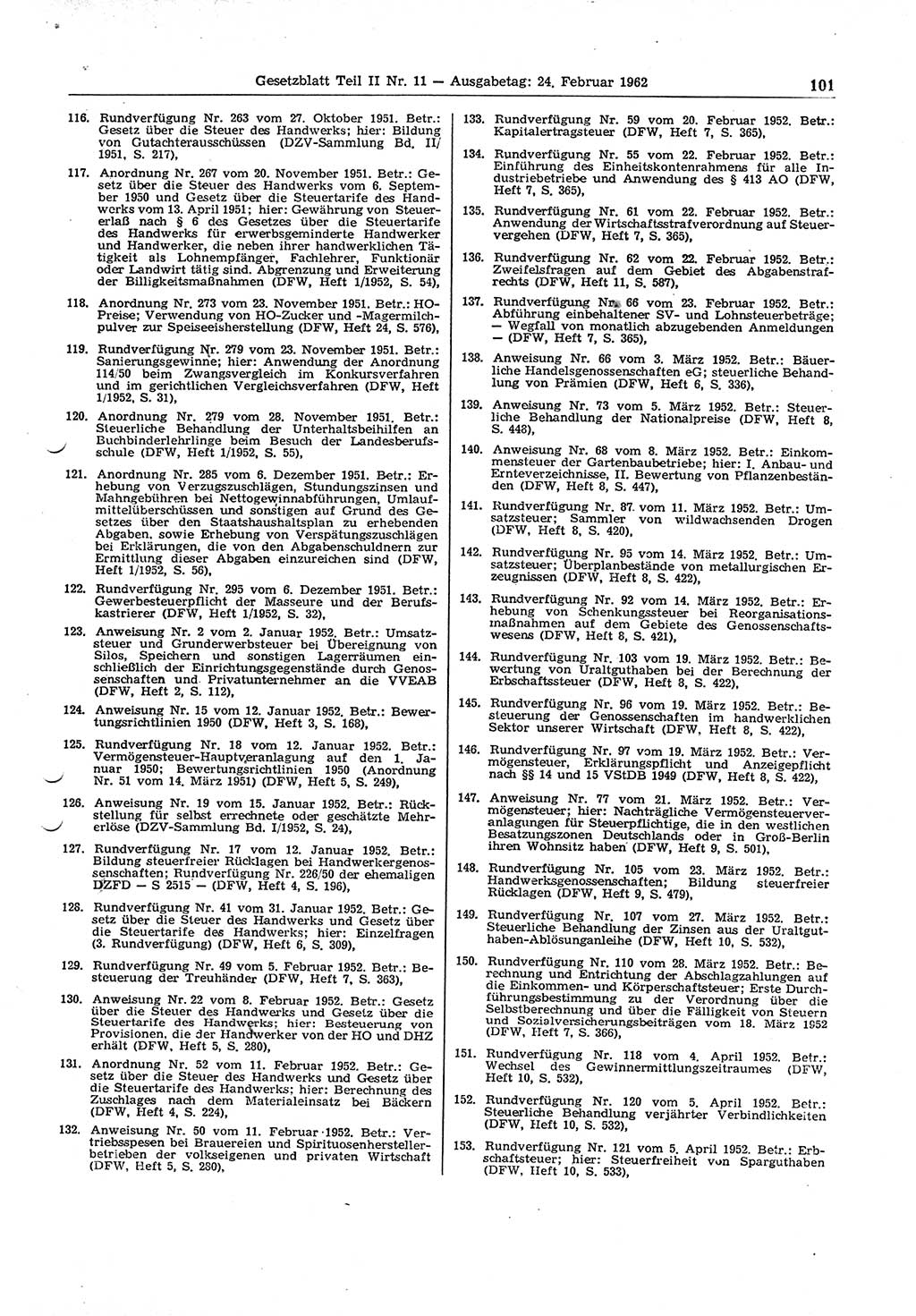 Gesetzblatt (GBl.) der Deutschen Demokratischen Republik (DDR) Teil ⅠⅠ 1962, Seite 101 (GBl. DDR ⅠⅠ 1962, S. 101)