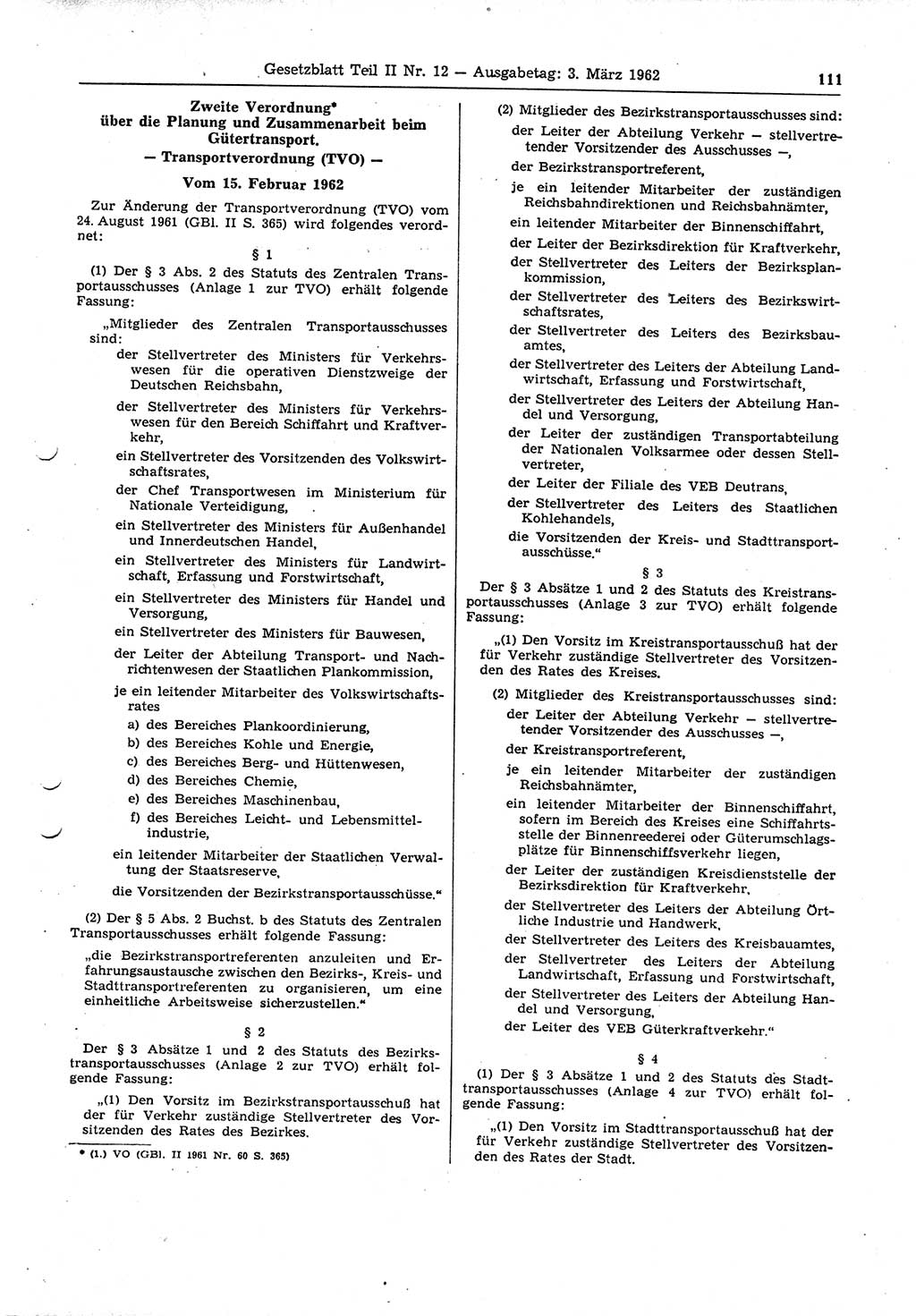 Gesetzblatt (GBl.) der Deutschen Demokratischen Republik (DDR) Teil ⅠⅠ 1962, Seite 111 (GBl. DDR ⅠⅠ 1962, S. 111)