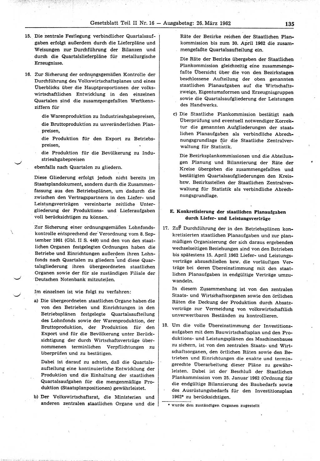 Gesetzblatt (GBl.) der Deutschen Demokratischen Republik (DDR) Teil â… â… 1962, Seite 135 (GBl. DDR â… â… 1962, S. 135)