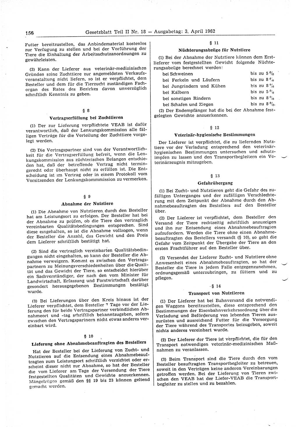 Gesetzblatt (GBl.) der Deutschen Demokratischen Republik (DDR) Teil ⅠⅠ 1962, Seite 156 (GBl. DDR ⅠⅠ 1962, S. 156)