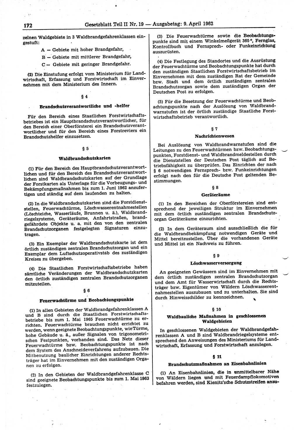 Gesetzblatt (GBl.) der Deutschen Demokratischen Republik (DDR) Teil ⅠⅠ 1962, Seite 172 (GBl. DDR ⅠⅠ 1962, S. 172)