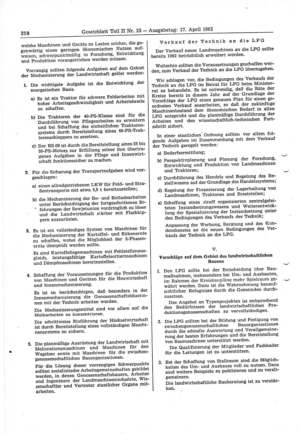 Gesetzblatt (GBl.) der Deutschen Demokratischen Republik (DDR) Teil ⅠⅠ 1962, Seite 210 (GBl. DDR ⅠⅠ 1962, S. 210)