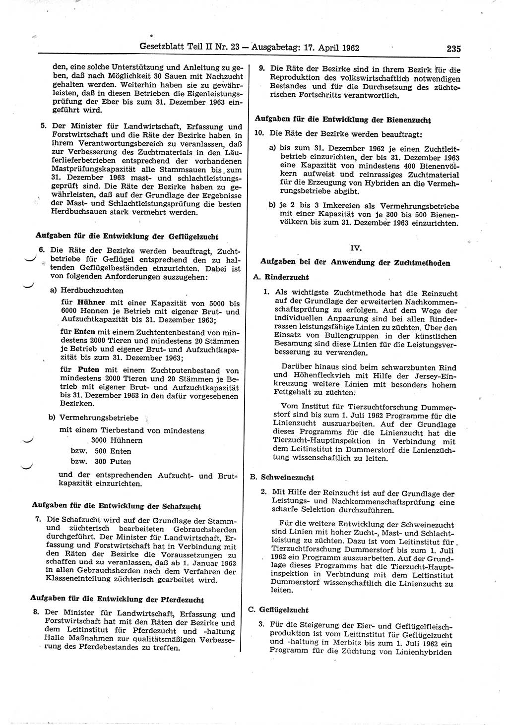 Gesetzblatt (GBl.) der Deutschen Demokratischen Republik (DDR) Teil ⅠⅠ 1962, Seite 235 (GBl. DDR ⅠⅠ 1962, S. 235)