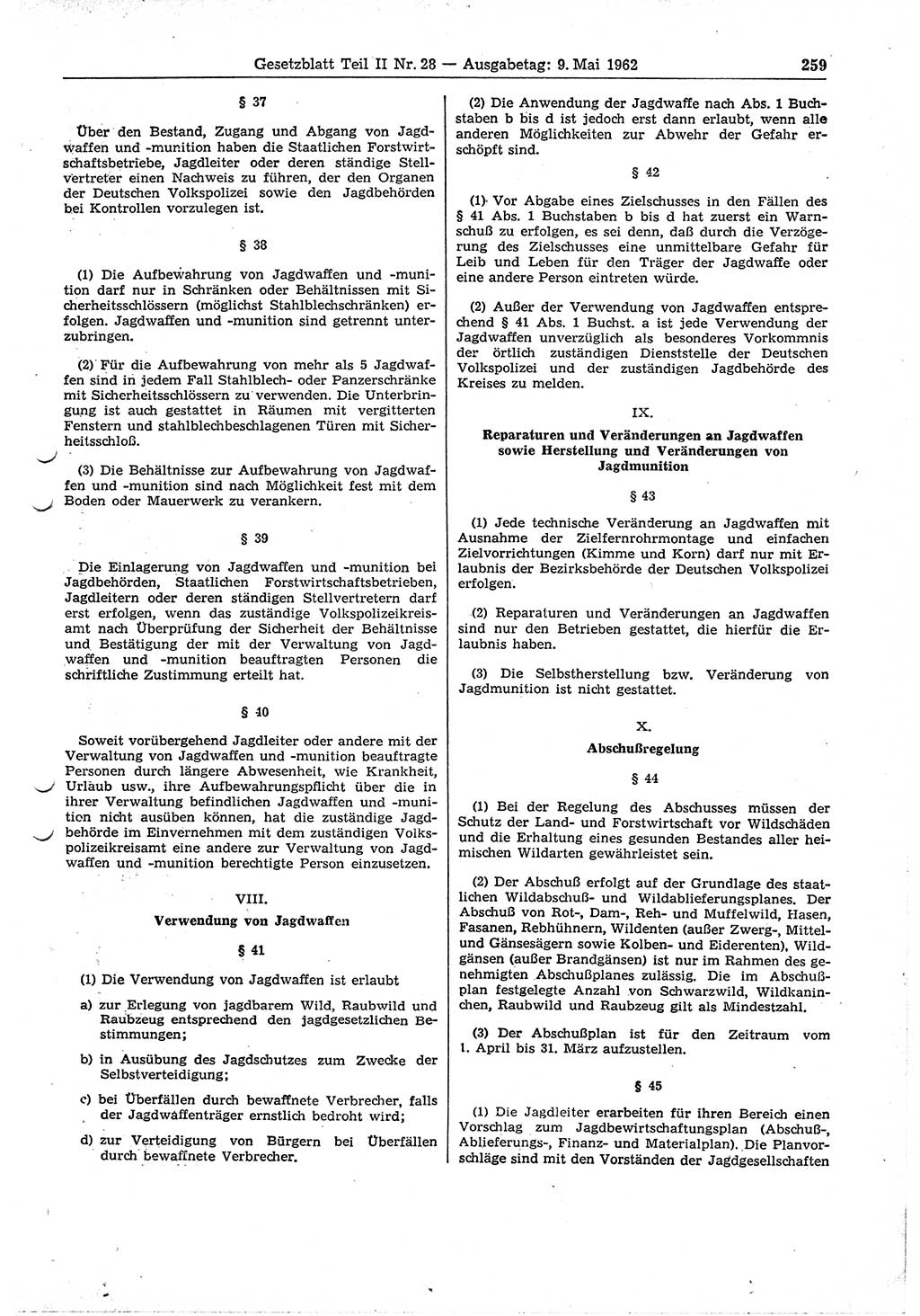 Gesetzblatt (GBl.) der Deutschen Demokratischen Republik (DDR) Teil ⅠⅠ 1962, Seite 259 (GBl. DDR ⅠⅠ 1962, S. 259)