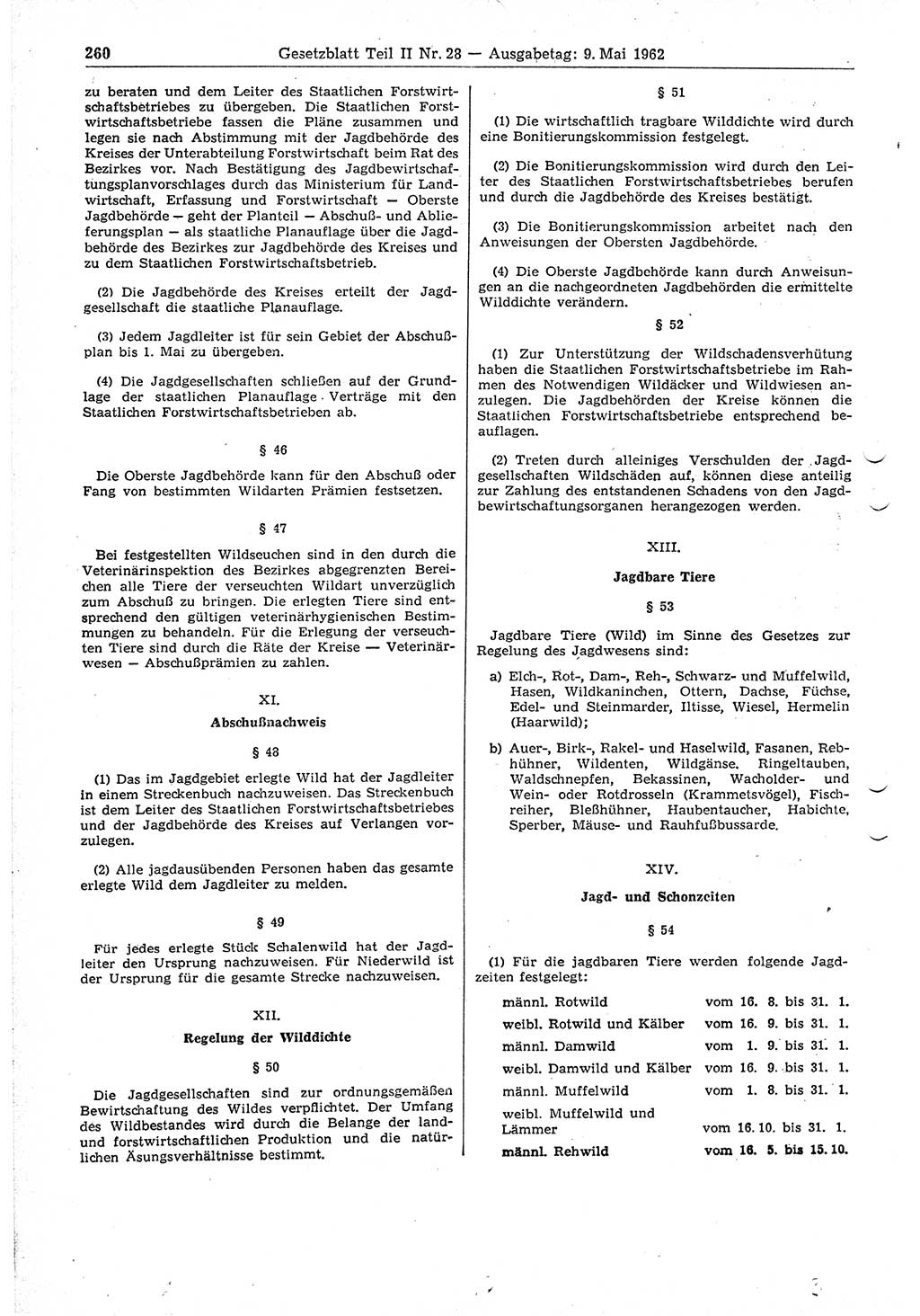 Gesetzblatt (GBl.) der Deutschen Demokratischen Republik (DDR) Teil ⅠⅠ 1962, Seite 260 (GBl. DDR ⅠⅠ 1962, S. 260)