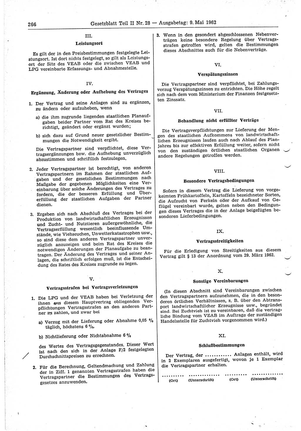 Gesetzblatt (GBl.) der Deutschen Demokratischen Republik (DDR) Teil ⅠⅠ 1962, Seite 266 (GBl. DDR ⅠⅠ 1962, S. 266)