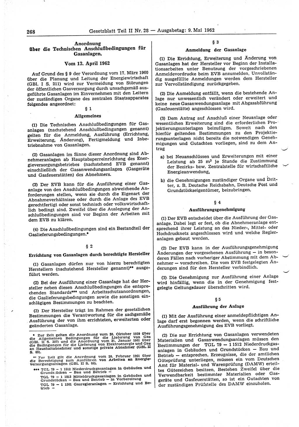 Gesetzblatt (GBl.) der Deutschen Demokratischen Republik (DDR) Teil ⅠⅠ 1962, Seite 268 (GBl. DDR ⅠⅠ 1962, S. 268)