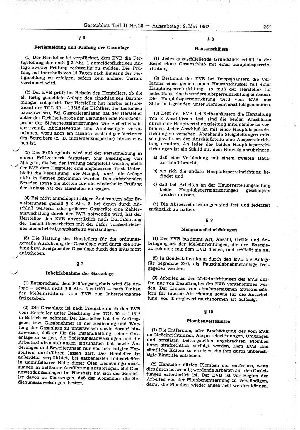 Gesetzblatt (GBl.) der Deutschen Demokratischen Republik (DDR) Teil ⅠⅠ 1962, Seite 269 (GBl. DDR ⅠⅠ 1962, S. 269)
