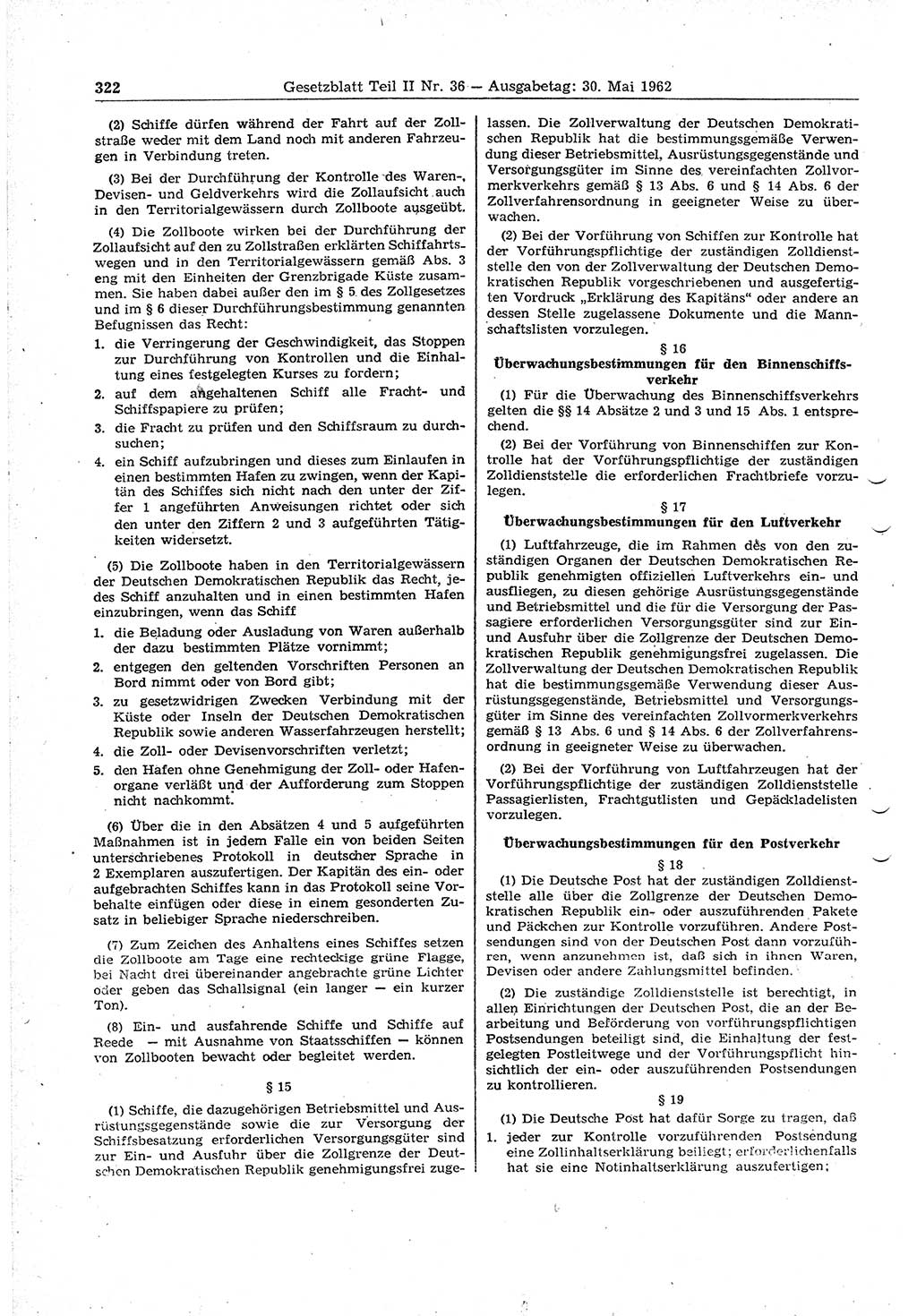 Gesetzblatt (GBl.) der Deutschen Demokratischen Republik (DDR) Teil ⅠⅠ 1962, Seite 322 (GBl. DDR ⅠⅠ 1962, S. 322)