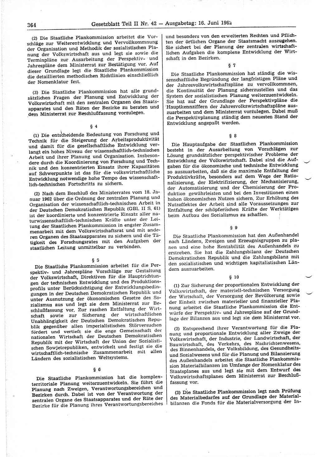 Gesetzblatt (GBl.) der Deutschen Demokratischen Republik (DDR) Teil ⅠⅠ 1962, Seite 364 (GBl. DDR ⅠⅠ 1962, S. 364)