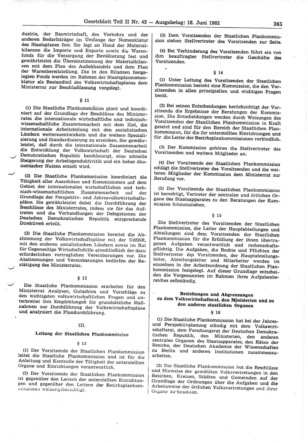 Gesetzblatt (GBl.) der Deutschen Demokratischen Republik (DDR) Teil ⅠⅠ 1962, Seite 365 (GBl. DDR ⅠⅠ 1962, S. 365)