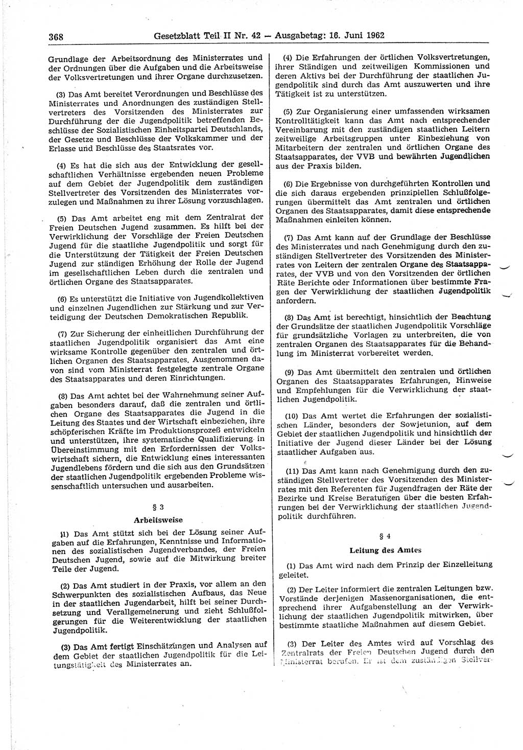 Gesetzblatt (GBl.) der Deutschen Demokratischen Republik (DDR) Teil ⅠⅠ 1962, Seite 368 (GBl. DDR ⅠⅠ 1962, S. 368)