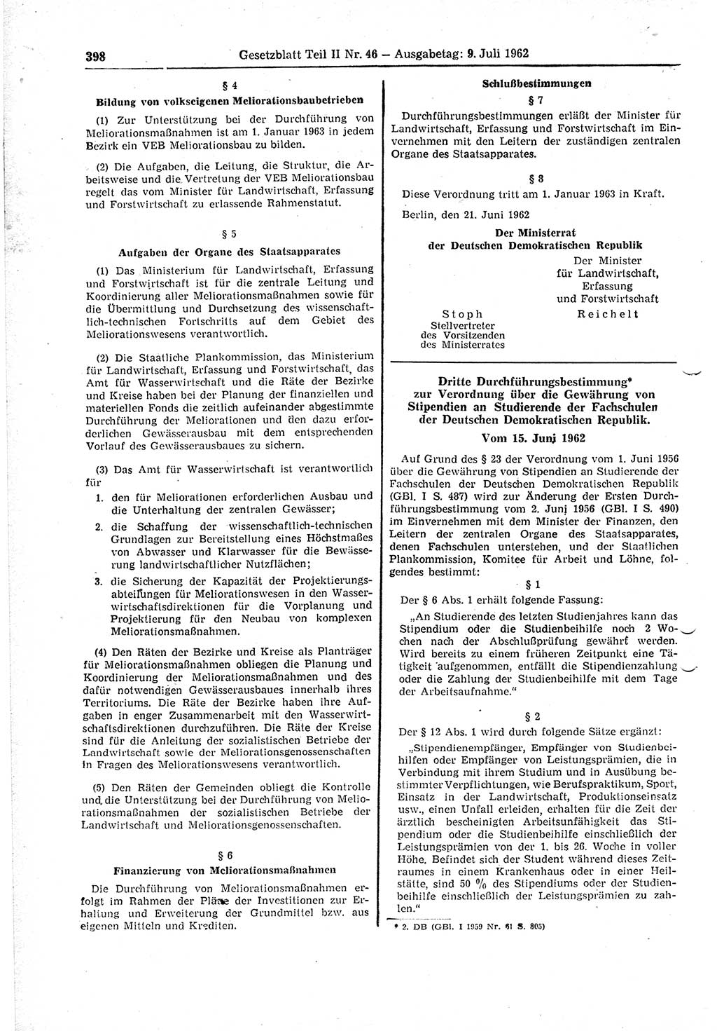 Gesetzblatt (GBl.) der Deutschen Demokratischen Republik (DDR) Teil ⅠⅠ 1962, Seite 398 (GBl. DDR ⅠⅠ 1962, S. 398)