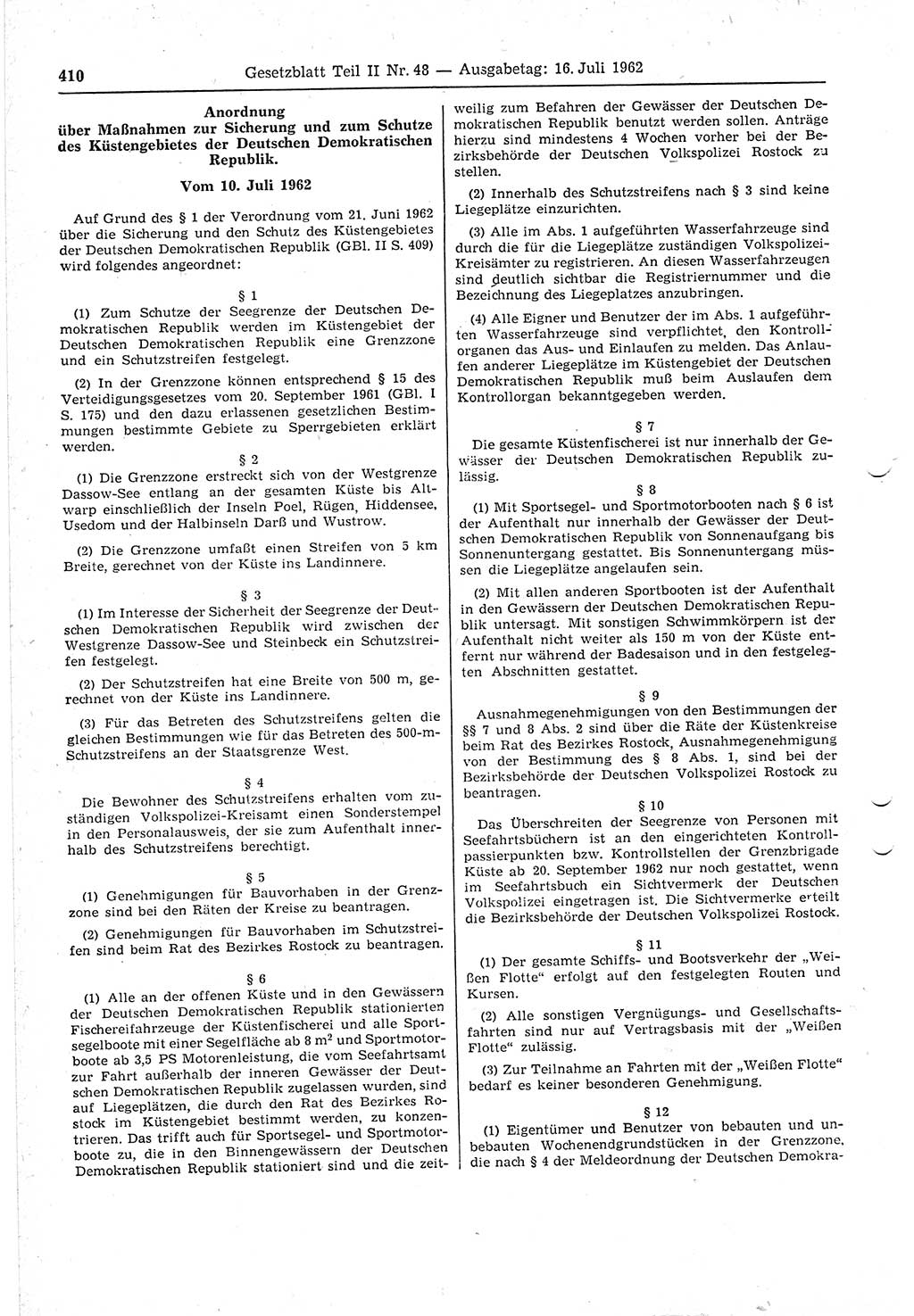 Gesetzblatt (GBl.) der Deutschen Demokratischen Republik (DDR) Teil ⅠⅠ 1962, Seite 410 (GBl. DDR ⅠⅠ 1962, S. 410)