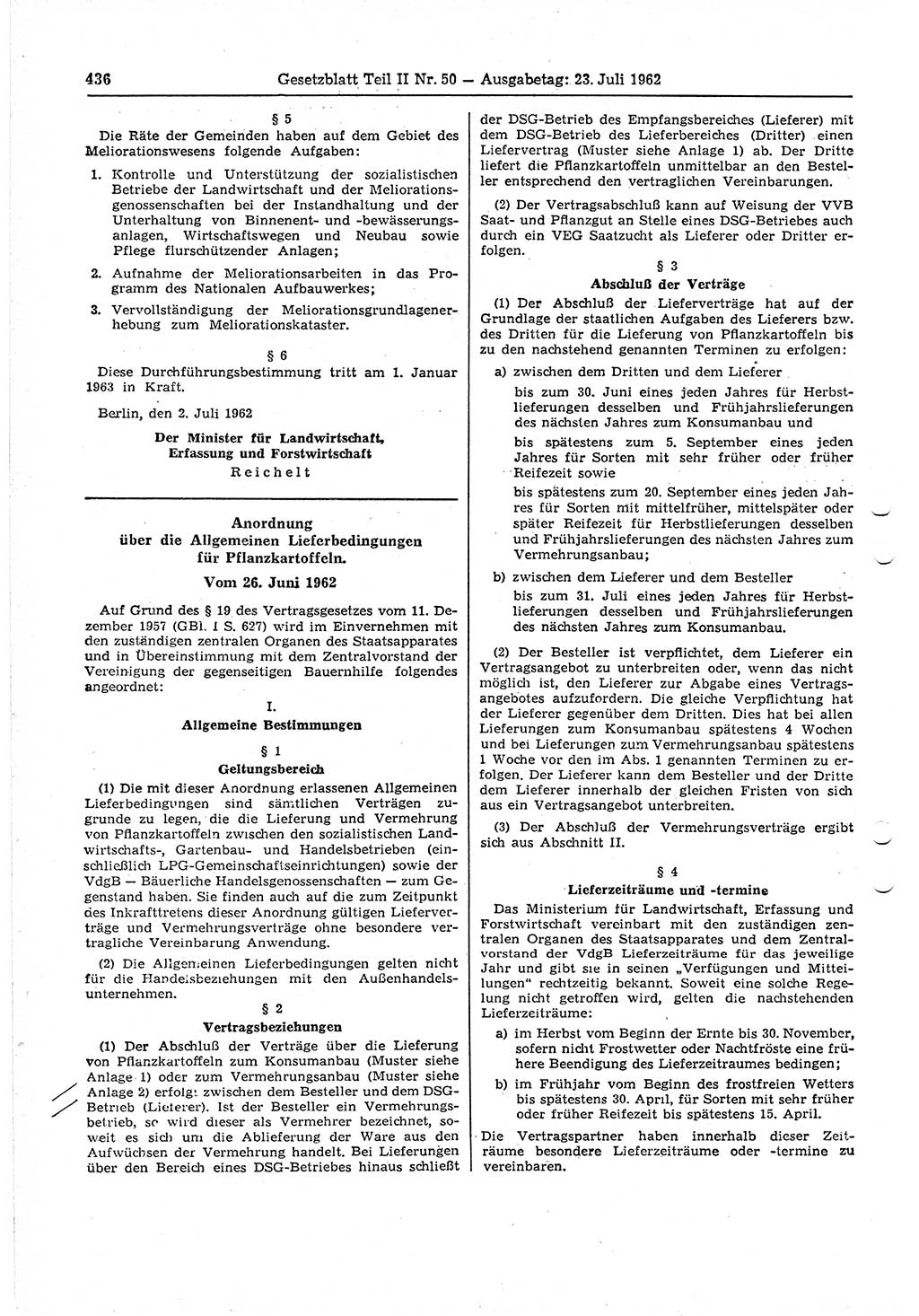 Gesetzblatt (GBl.) der Deutschen Demokratischen Republik (DDR) Teil ⅠⅠ 1962, Seite 436 (GBl. DDR ⅠⅠ 1962, S. 436)