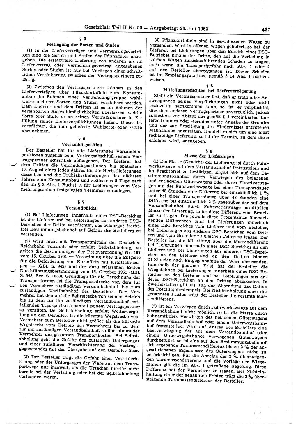 Gesetzblatt (GBl.) der Deutschen Demokratischen Republik (DDR) Teil ⅠⅠ 1962, Seite 437 (GBl. DDR ⅠⅠ 1962, S. 437)