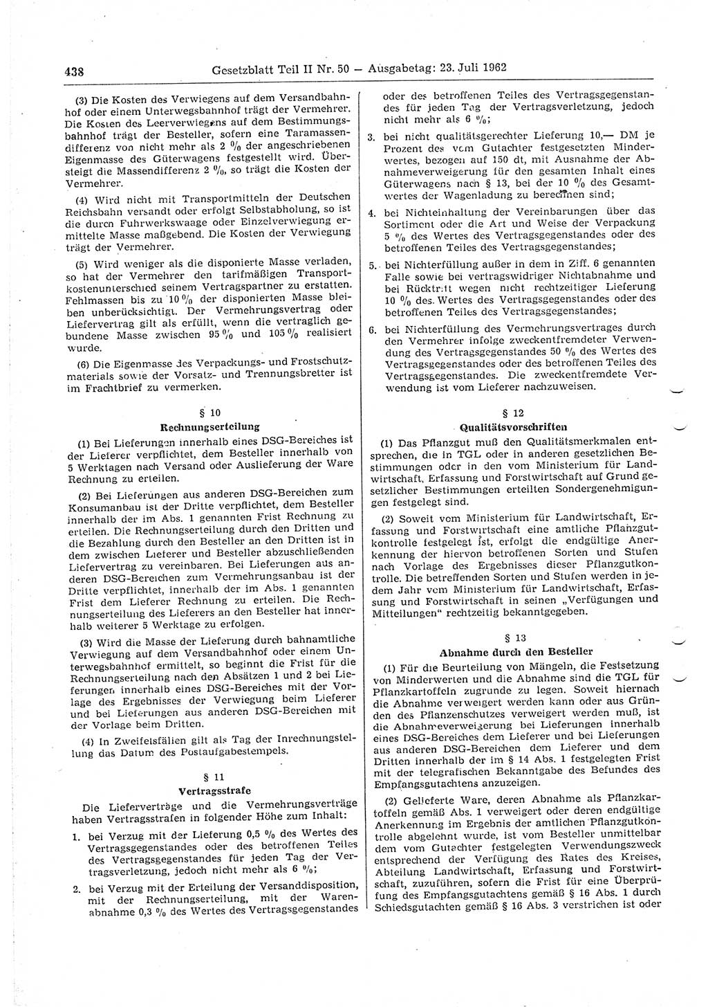 Gesetzblatt (GBl.) der Deutschen Demokratischen Republik (DDR) Teil ⅠⅠ 1962, Seite 438 (GBl. DDR ⅠⅠ 1962, S. 438)