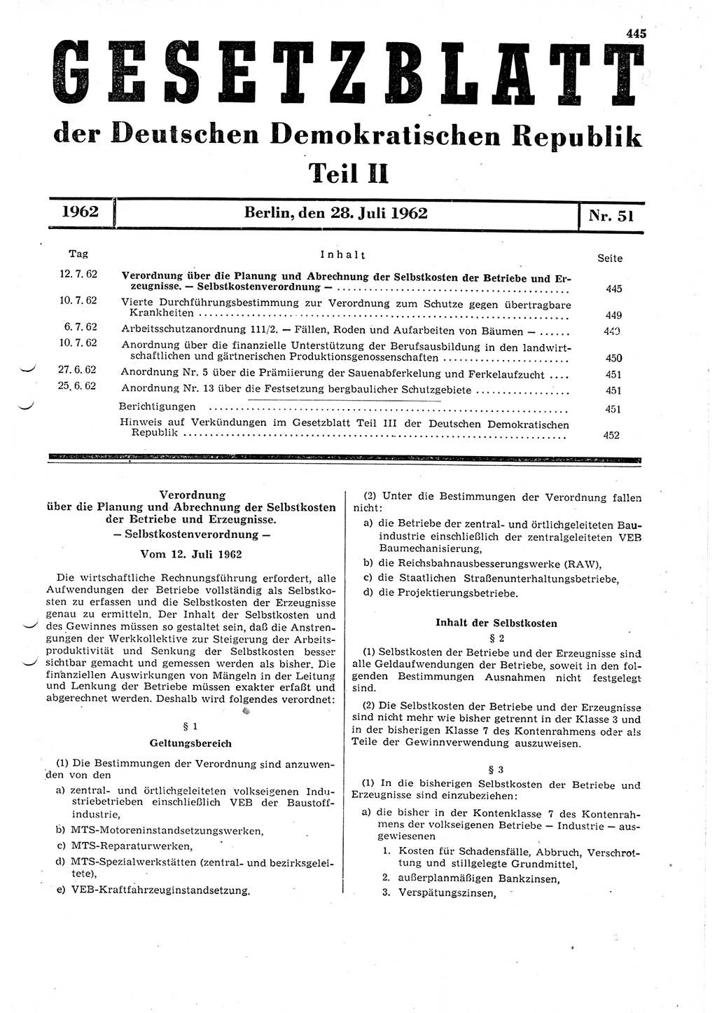 Gesetzblatt (GBl.) der Deutschen Demokratischen Republik (DDR) Teil ⅠⅠ 1962, Seite 445 (GBl. DDR ⅠⅠ 1962, S. 445)