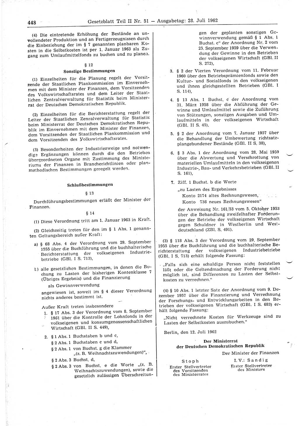 Gesetzblatt (GBl.) der Deutschen Demokratischen Republik (DDR) Teil ⅠⅠ 1962, Seite 448 (GBl. DDR ⅠⅠ 1962, S. 448)