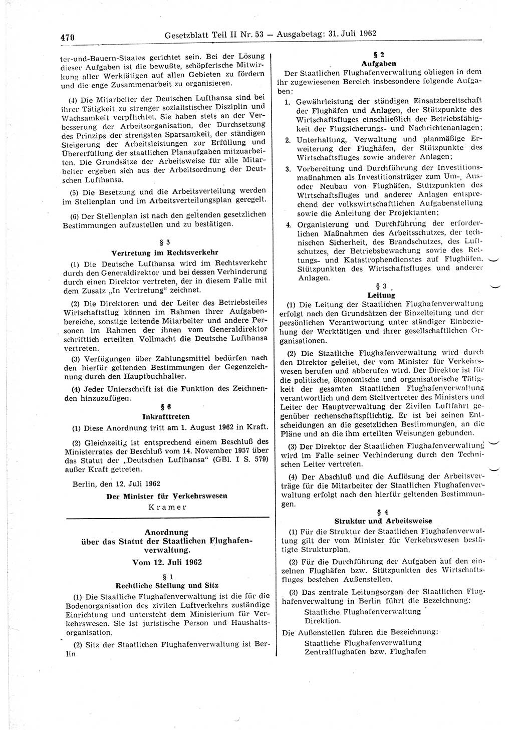 Gesetzblatt (GBl.) der Deutschen Demokratischen Republik (DDR) Teil ⅠⅠ 1962, Seite 470 (GBl. DDR ⅠⅠ 1962, S. 470)