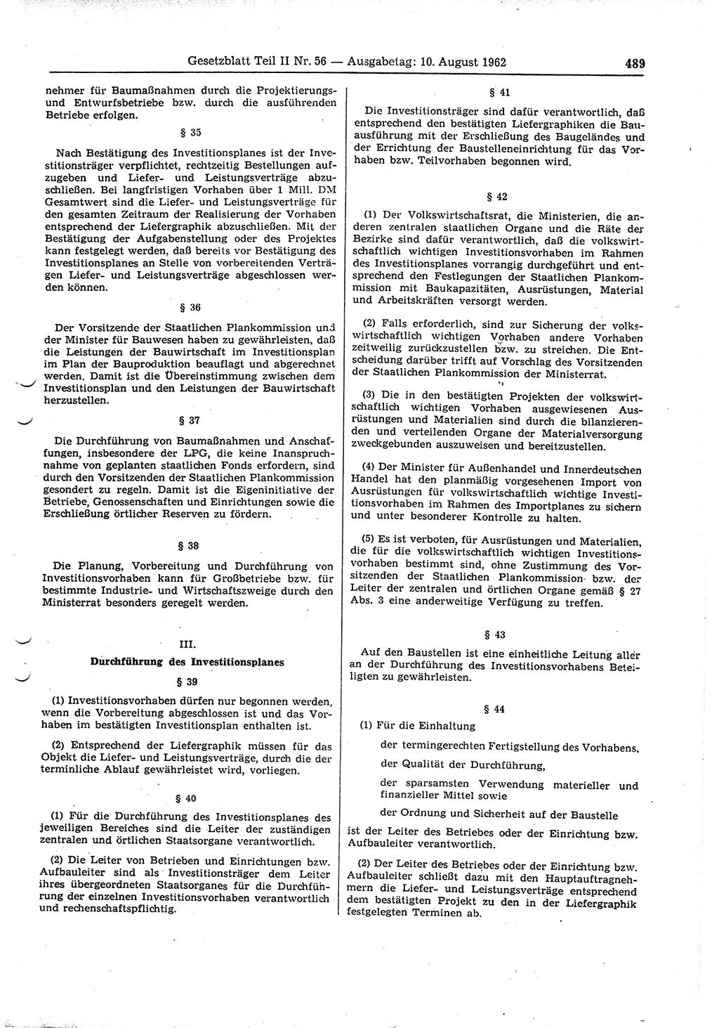 Gesetzblatt (GBl.) der Deutschen Demokratischen Republik (DDR) Teil ⅠⅠ 1962, Seite 489 (GBl. DDR ⅠⅠ 1962, S. 489)