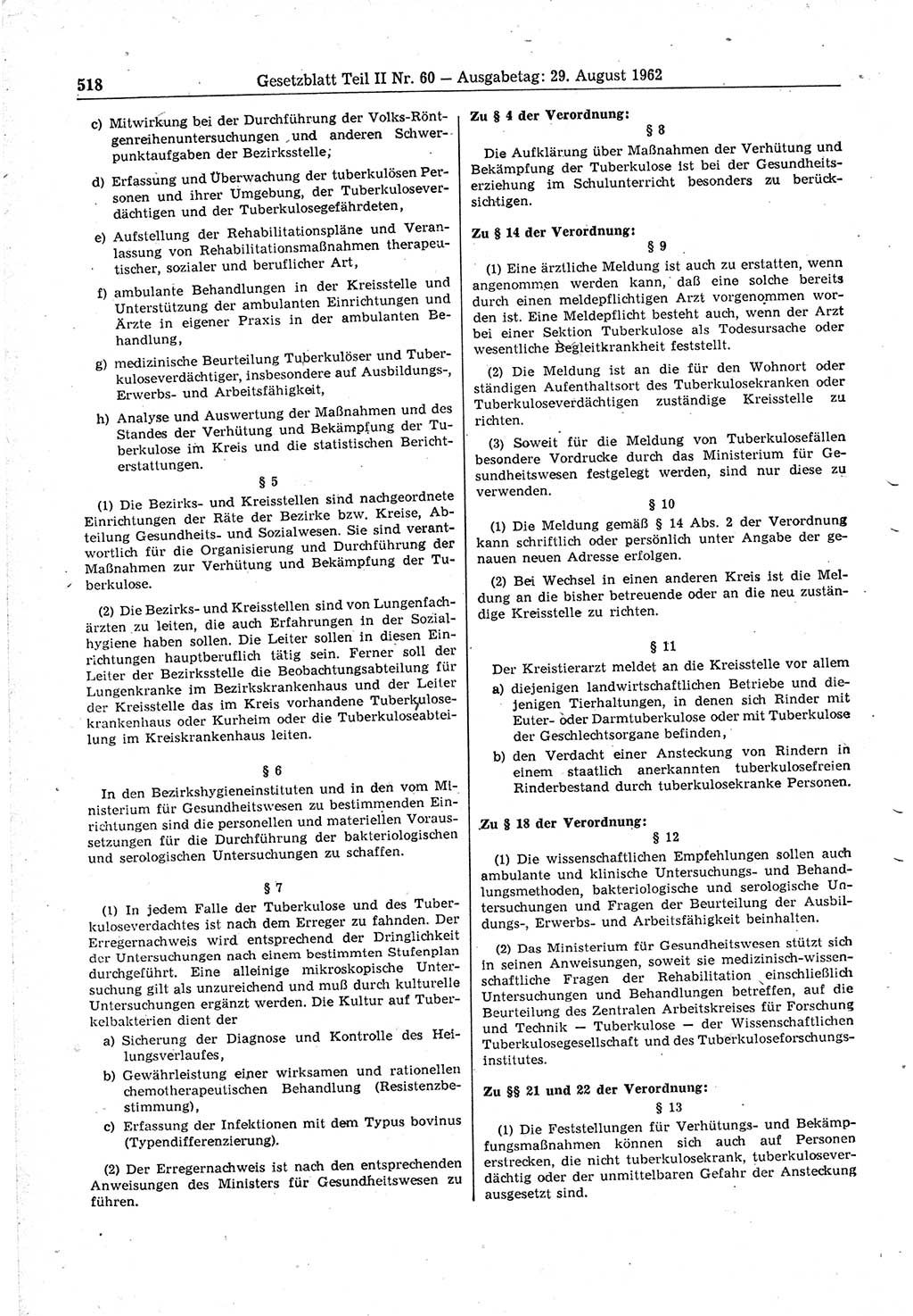 Gesetzblatt (GBl.) der Deutschen Demokratischen Republik (DDR) Teil ⅠⅠ 1962, Seite 518 (GBl. DDR ⅠⅠ 1962, S. 518)