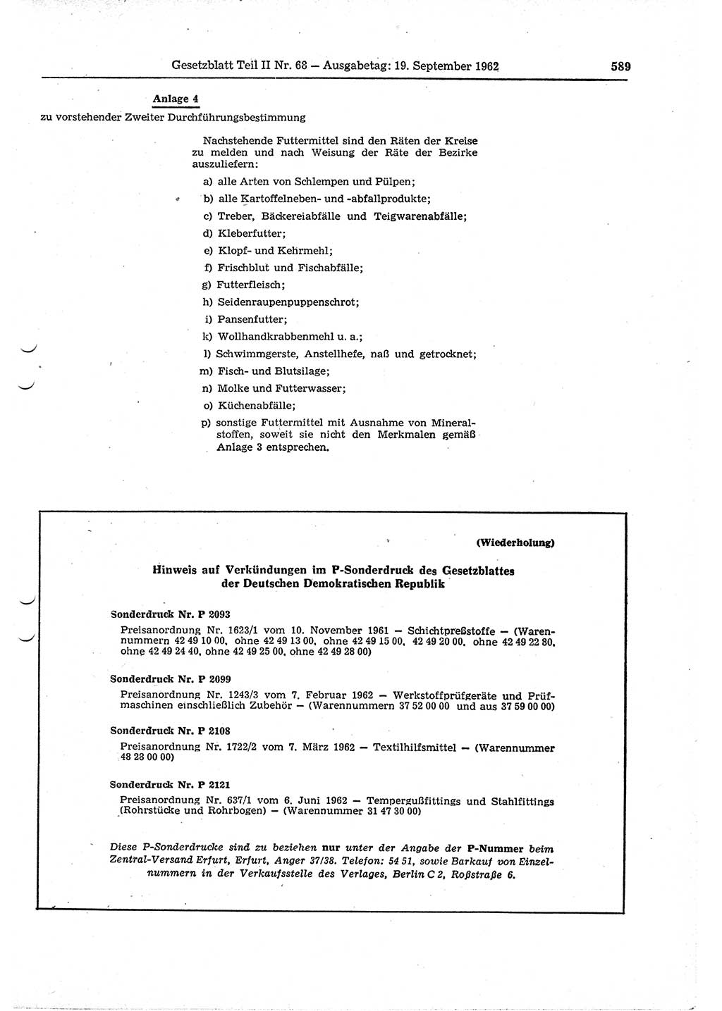 Gesetzblatt (GBl.) der Deutschen Demokratischen Republik (DDR) Teil ⅠⅠ 1962, Seite 589 (GBl. DDR ⅠⅠ 1962, S. 589)