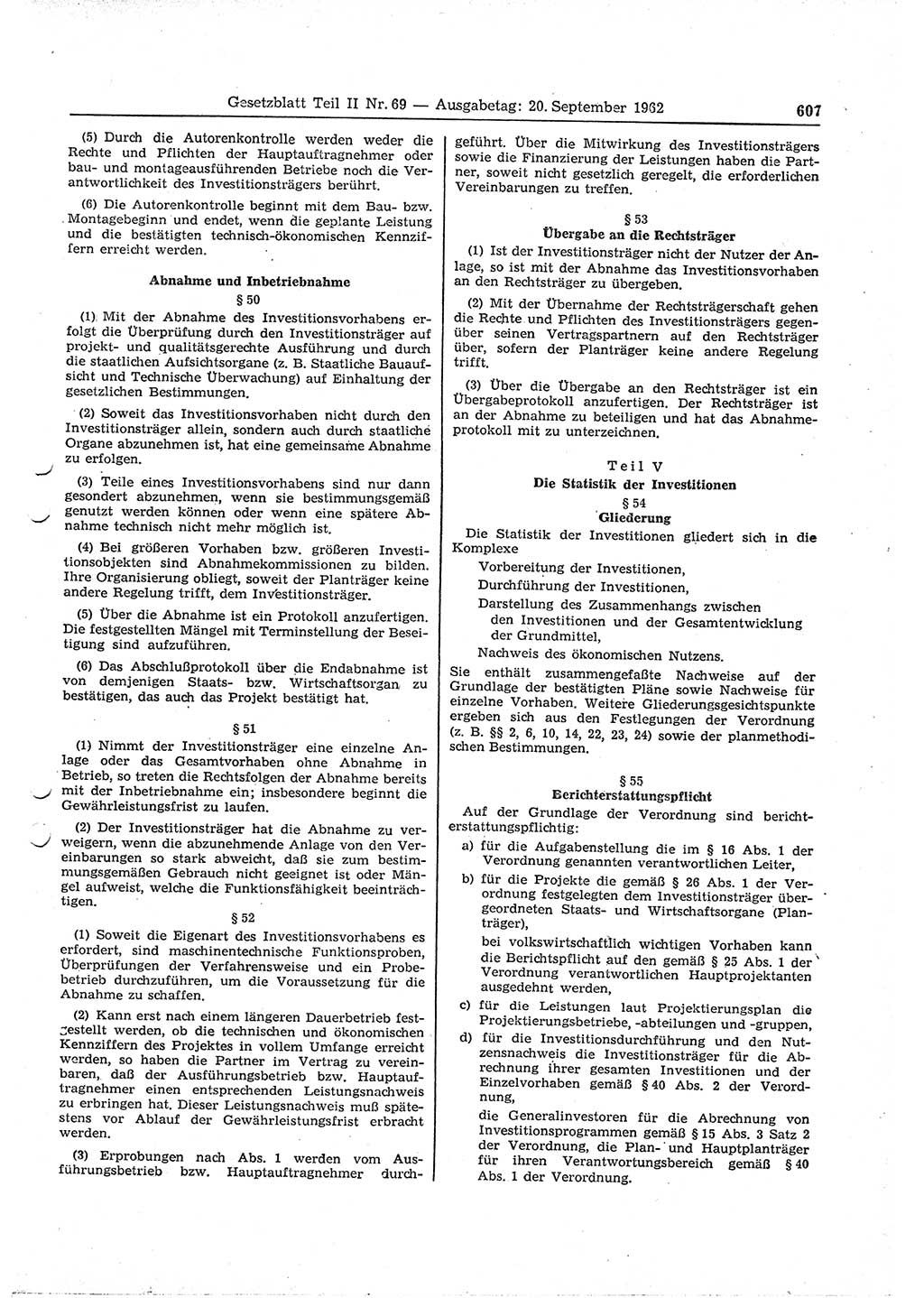 Gesetzblatt (GBl.) der Deutschen Demokratischen Republik (DDR) Teil ⅠⅠ 1962, Seite 607 (GBl. DDR ⅠⅠ 1962, S. 607)