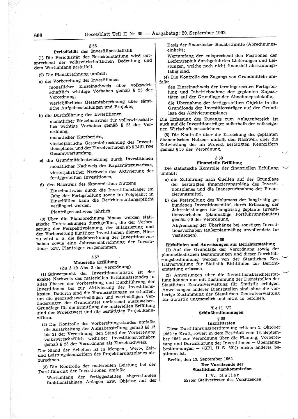 Gesetzblatt (GBl.) der Deutschen Demokratischen Republik (DDR) Teil ⅠⅠ 1962, Seite 608 (GBl. DDR ⅠⅠ 1962, S. 608)