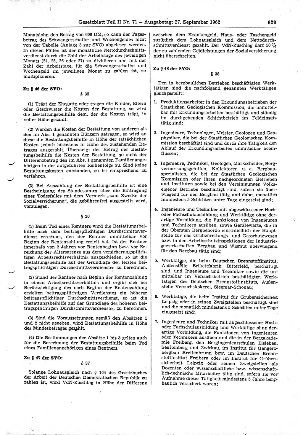 Gesetzblatt (GBl.) der Deutschen Demokratischen Republik (DDR) Teil ⅠⅠ 1962, Seite 629 (GBl. DDR ⅠⅠ 1962, S. 629)
