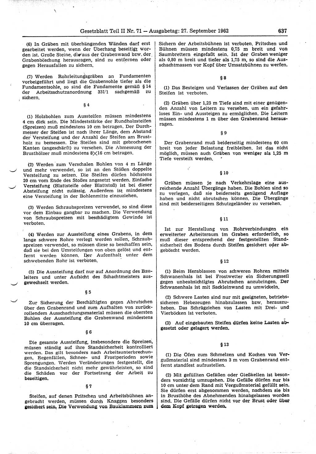 Gesetzblatt (GBl.) der Deutschen Demokratischen Republik (DDR) Teil ⅠⅠ 1962, Seite 637 (GBl. DDR ⅠⅠ 1962, S. 637)