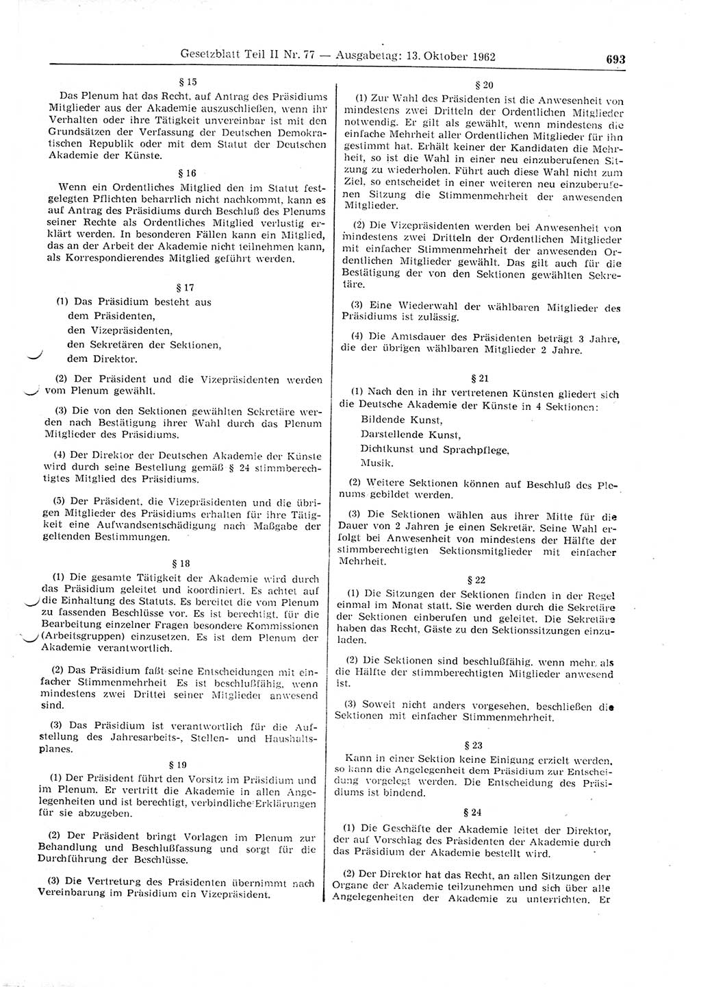 Gesetzblatt (GBl.) der Deutschen Demokratischen Republik (DDR) Teil ⅠⅠ 1962, Seite 693 (GBl. DDR ⅠⅠ 1962, S. 693)