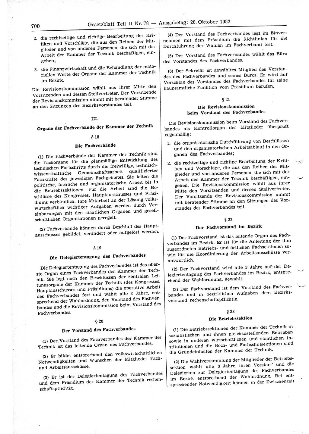 Gesetzblatt (GBl.) der Deutschen Demokratischen Republik (DDR) Teil ⅠⅠ 1962, Seite 700 (GBl. DDR ⅠⅠ 1962, S. 700)