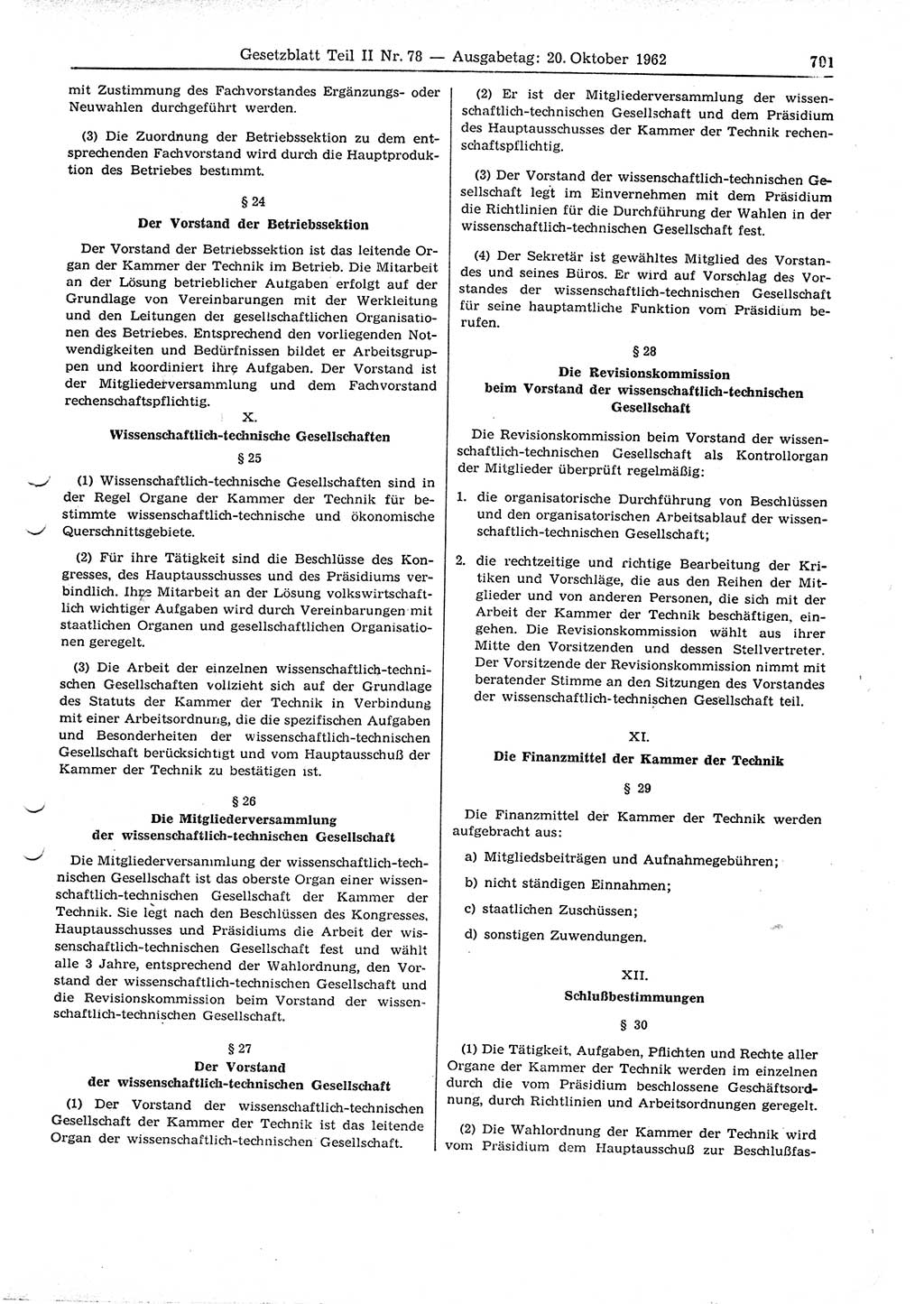 Gesetzblatt (GBl.) der Deutschen Demokratischen Republik (DDR) Teil ⅠⅠ 1962, Seite 701 (GBl. DDR ⅠⅠ 1962, S. 701)