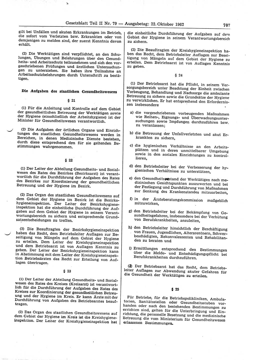 Gesetzblatt (GBl.) der Deutschen Demokratischen Republik (DDR) Teil ⅠⅠ 1962, Seite 707 (GBl. DDR ⅠⅠ 1962, S. 707)