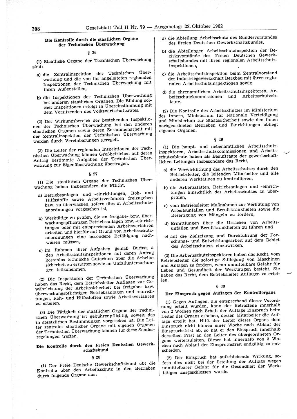 Gesetzblatt (GBl.) der Deutschen Demokratischen Republik (DDR) Teil ⅠⅠ 1962, Seite 708 (GBl. DDR ⅠⅠ 1962, S. 708)