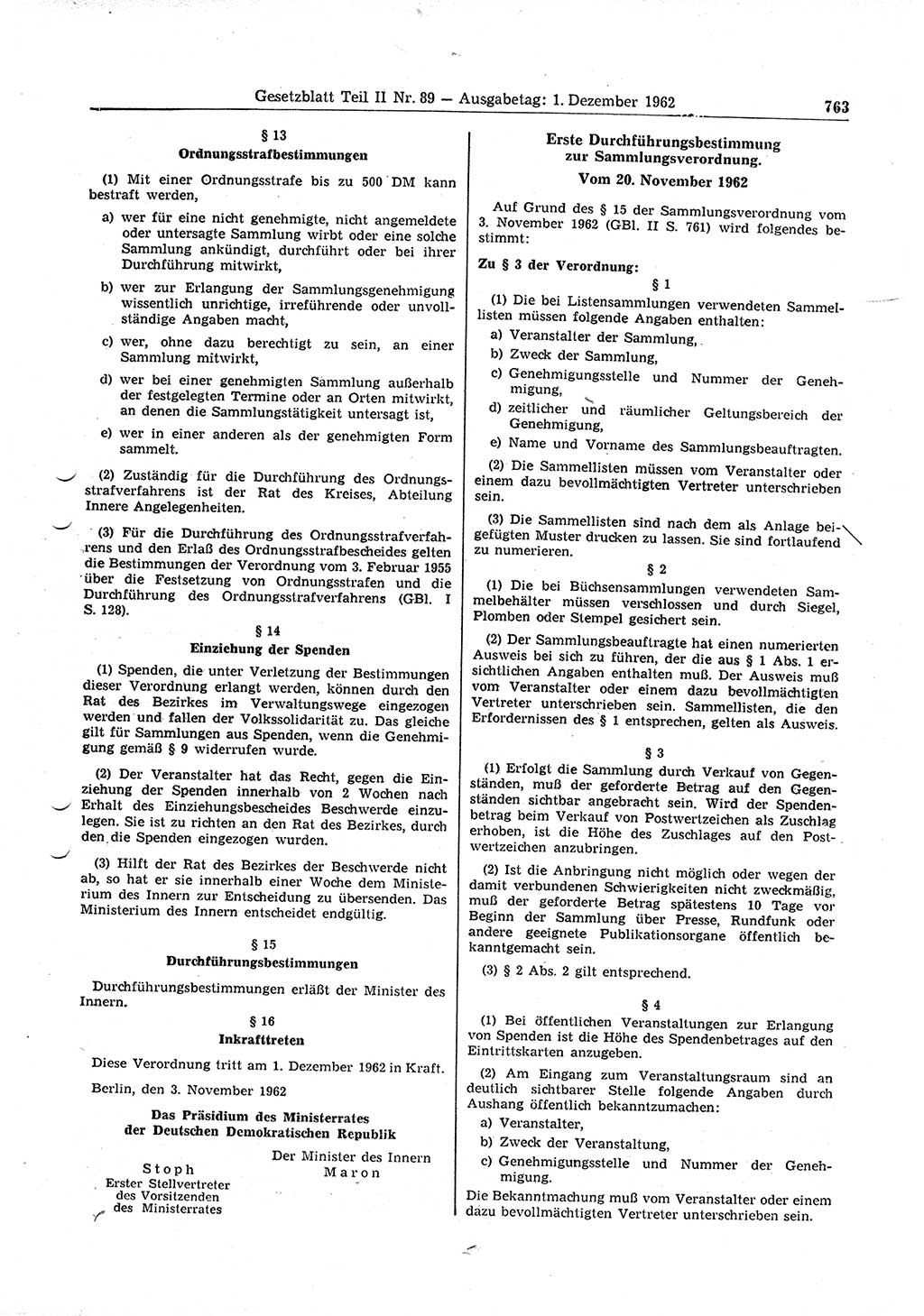Gesetzblatt (GBl.) der Deutschen Demokratischen Republik (DDR) Teil ⅠⅠ 1962, Seite 763 (GBl. DDR ⅠⅠ 1962, S. 763)