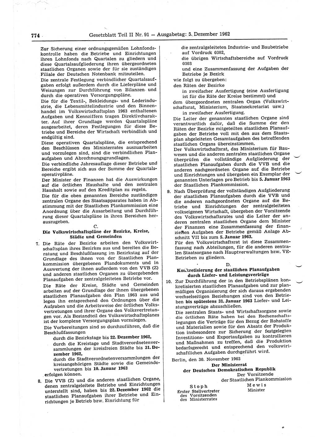 Gesetzblatt (GBl.) der Deutschen Demokratischen Republik (DDR) Teil ⅠⅠ 1962, Seite 774 (GBl. DDR ⅠⅠ 1962, S. 774)
