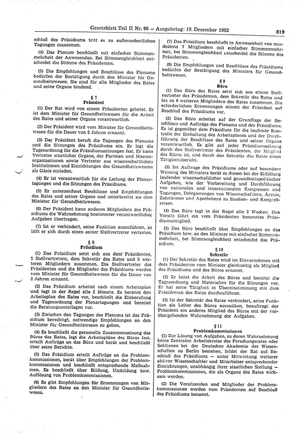 Gesetzblatt (GBl.) der Deutschen Demokratischen Republik (DDR) Teil ⅠⅠ 1962, Seite 819 (GBl. DDR ⅠⅠ 1962, S. 819)