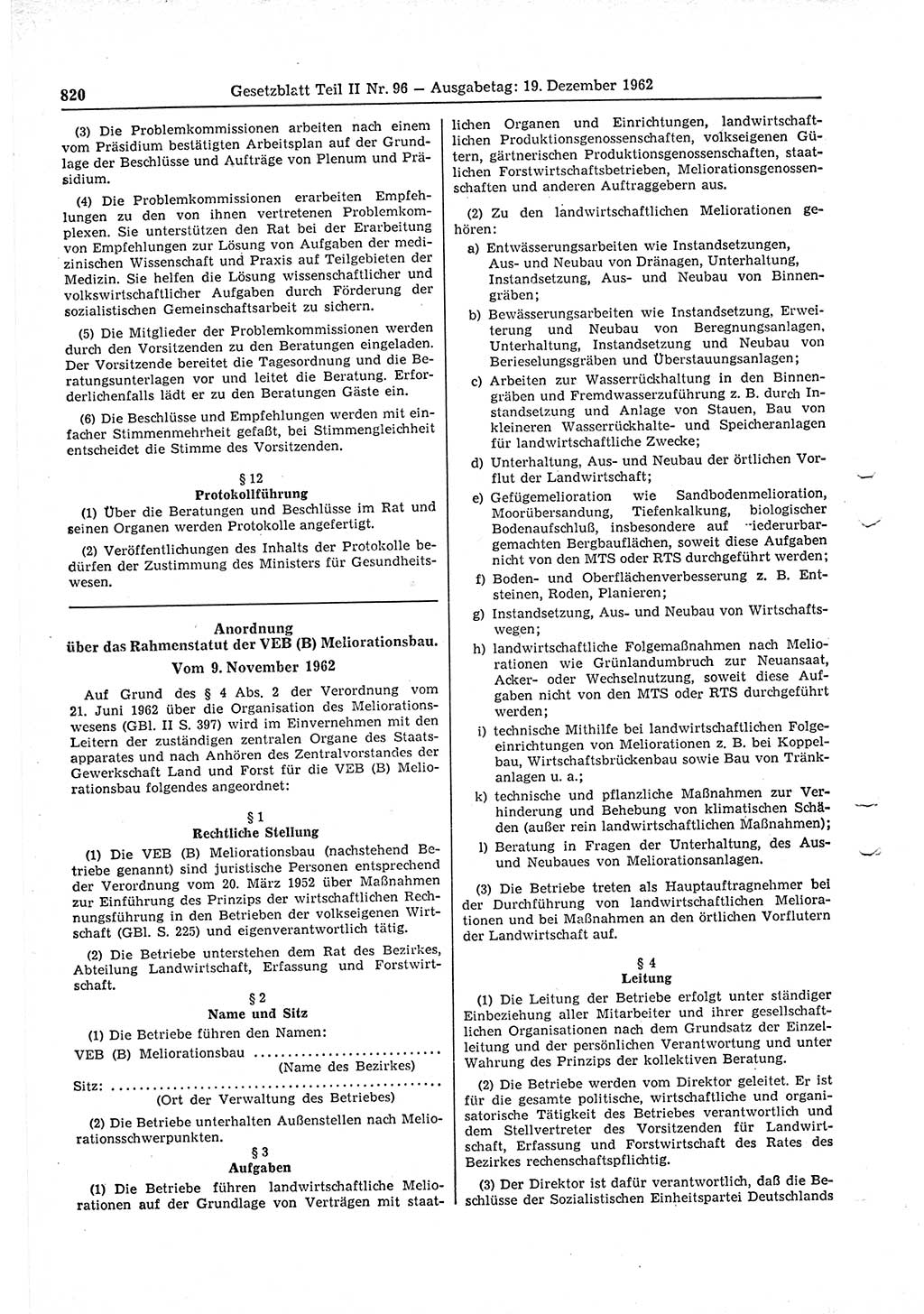 Gesetzblatt (GBl.) der Deutschen Demokratischen Republik (DDR) Teil ⅠⅠ 1962, Seite 820 (GBl. DDR ⅠⅠ 1962, S. 820)